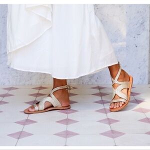 BEEK BY TWO BIRDS Cuckoo Ankle Tie Sandal BRAIDED LEATHER Womens SZ 7 Beach EUC